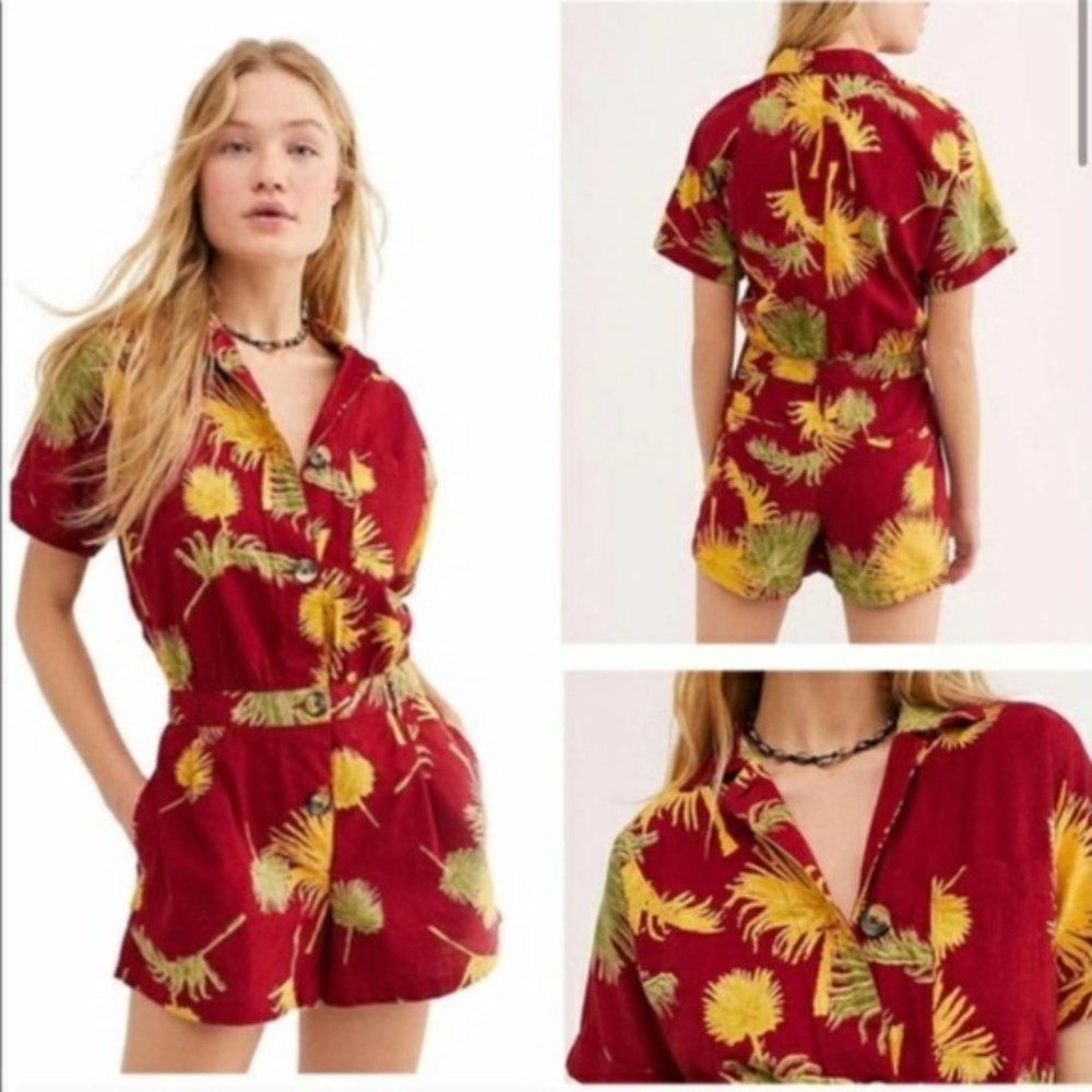 Free People Malibu Maroon Print Romper Size S